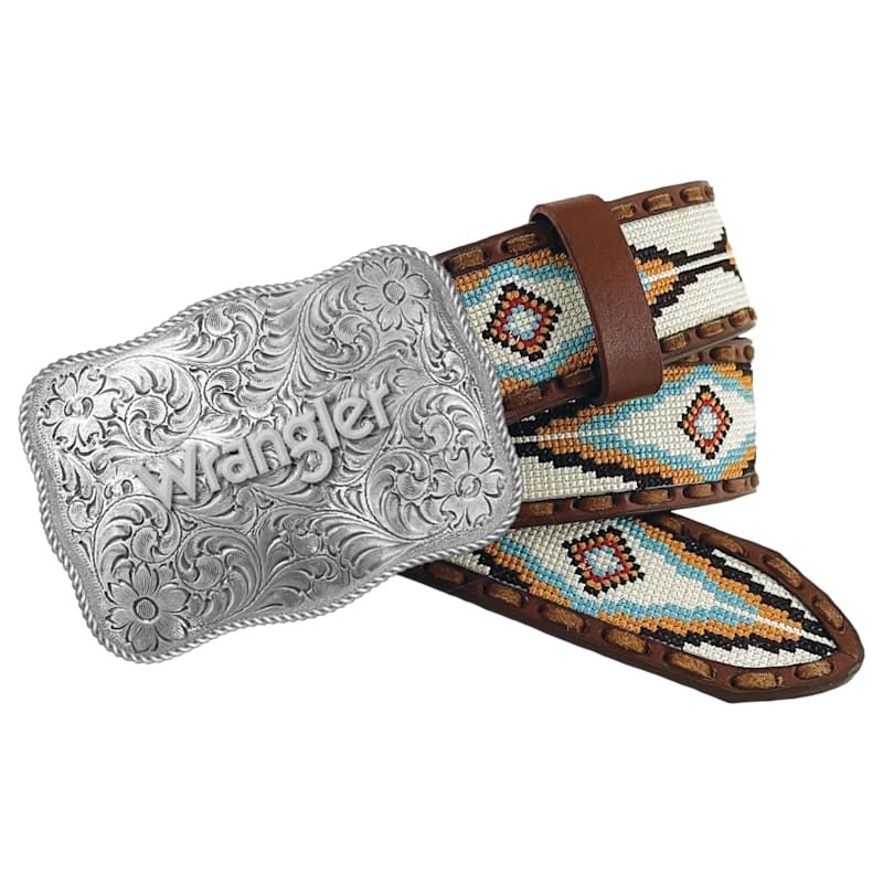 Wrangler Aztek Embroidered Inlay Leather Belt