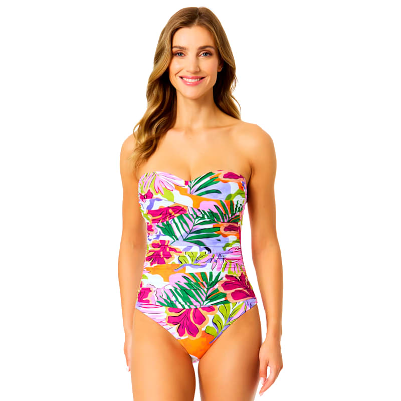 Anne Cole Mod Tropical Twist Front Shirred 1-Piece Swimsuit