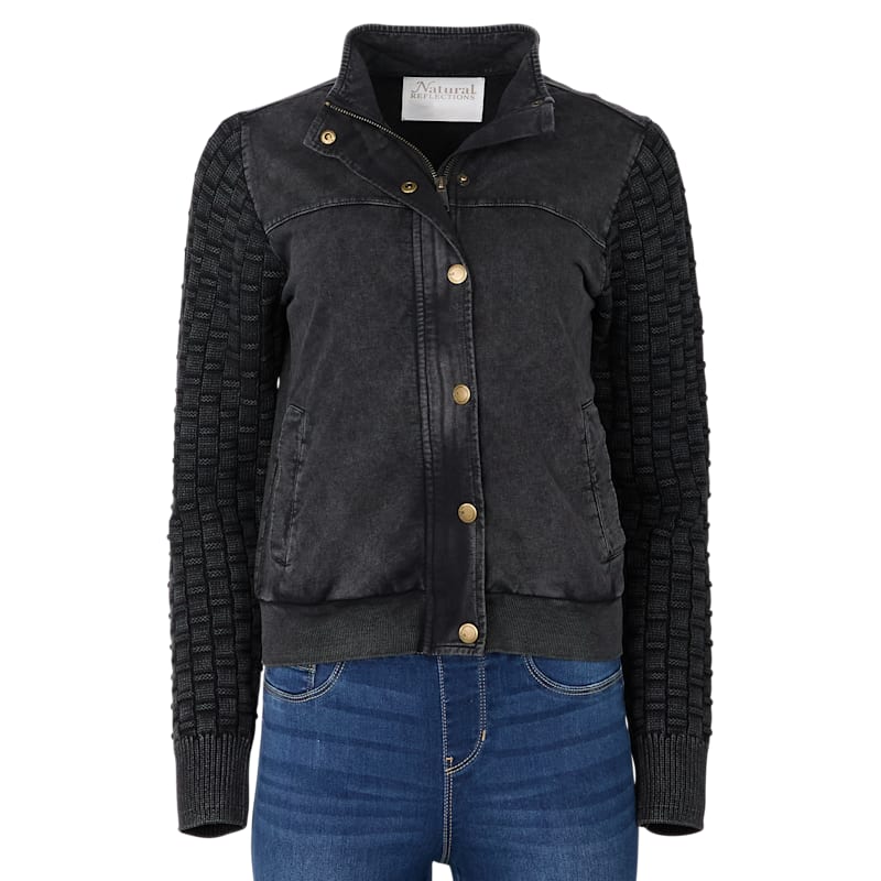 Natural Reflections Acid-Wash Sweater Bomber Jacket