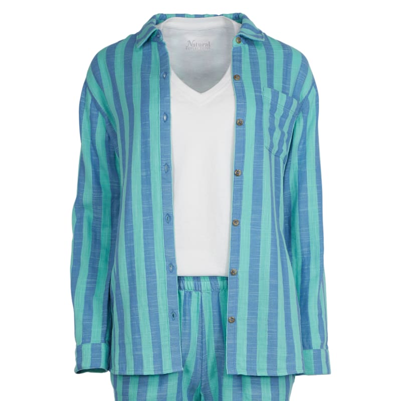 Natural Reflections Cabana Stripe Button-Down Long-Sleeve Shirt