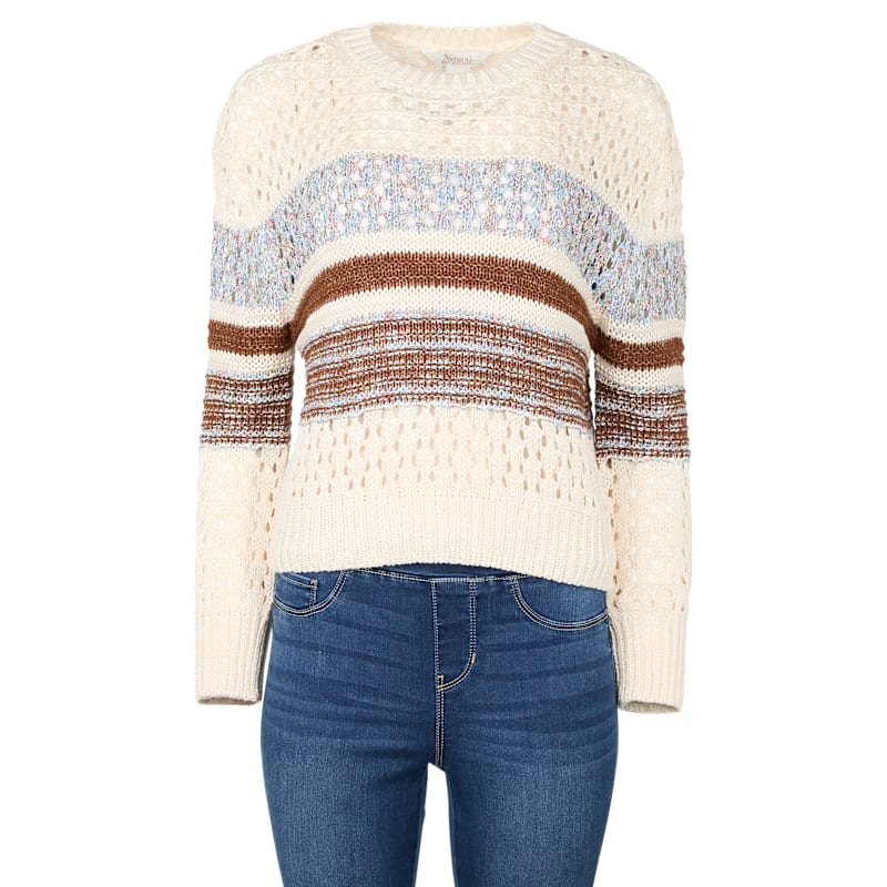 Natural Reflections Striped Crochet Pullover