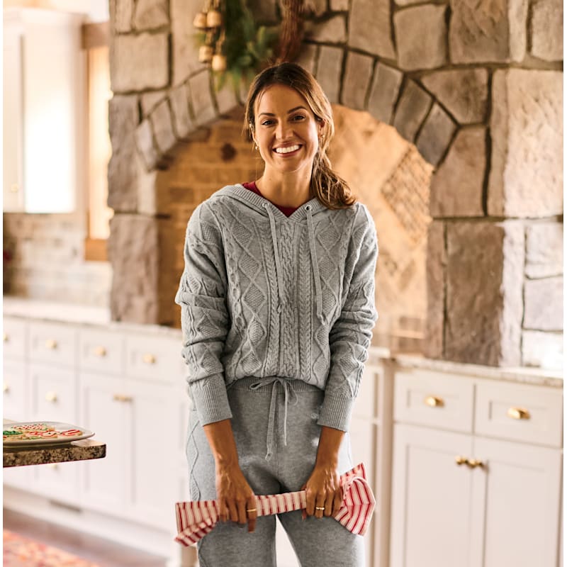 Natural Reflections Cable Knit Hooded Long-Sleeve Sweater