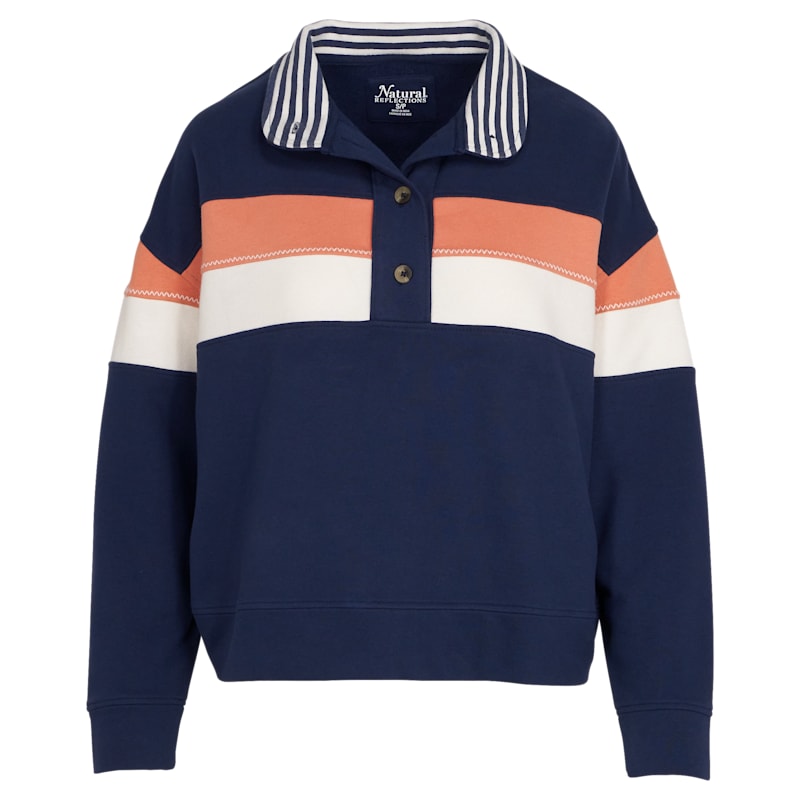 Natural Reflections Button-Up Mock-Neck Sweatshirt