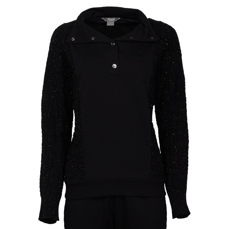 Natural Reflections Cable-Knit Quarter-Snap Long-Sleeve Pullover