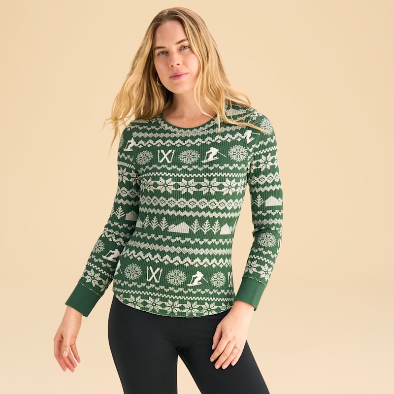 Natural Reflections Printed Waffle-Texture Long-Sleeve Shirt