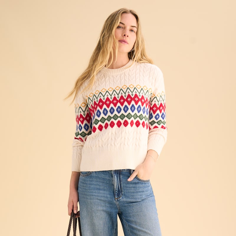Natural Reflections Cable-Knit Fair Isle Sweater