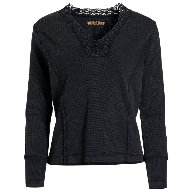 RedHead Ranch Waffle-Knit Acid-Wash Henley Long-Sleeve Shirt