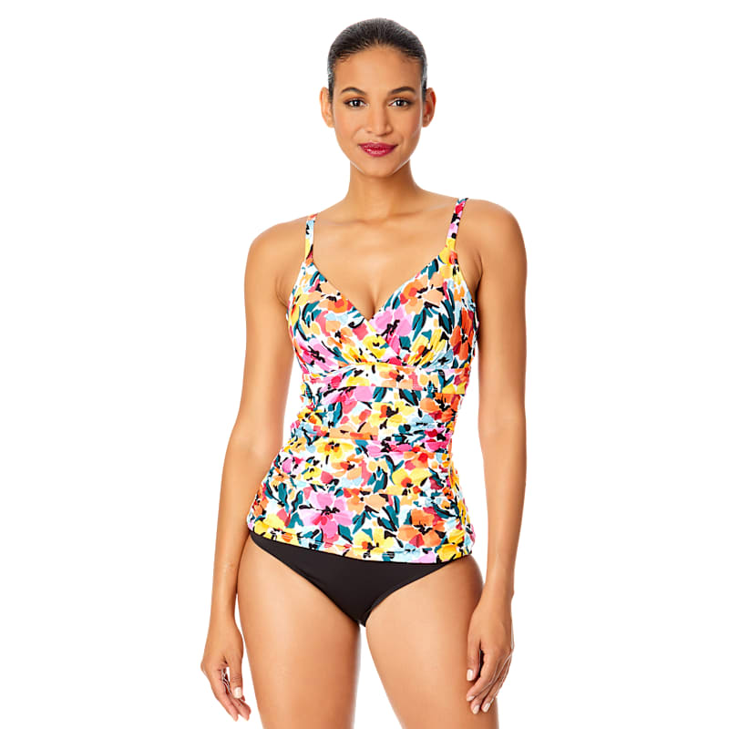 Anne Cole Gradient Floral Twist Front Underwire Tankini Swim Top for Ladies