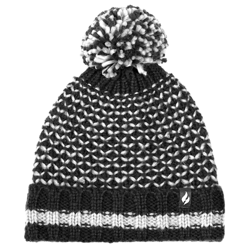 Heat Holders Lyon Knit Roll-Up Pom-Pom Beanie for Ladies
