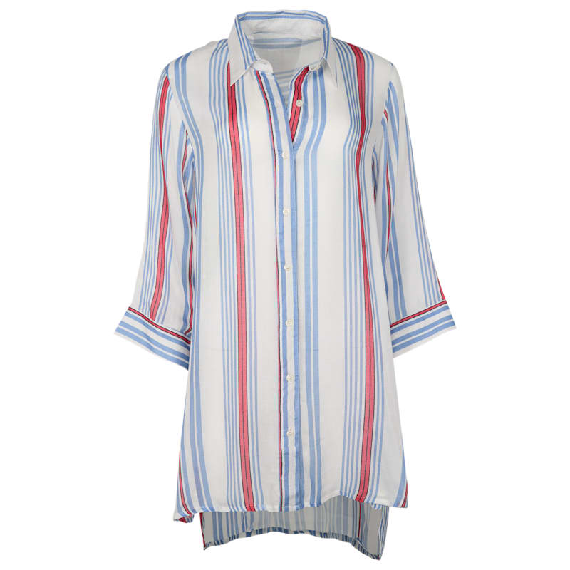 Bella Beach Multi-Stripe Button-Down Swimsuit Cover-Up