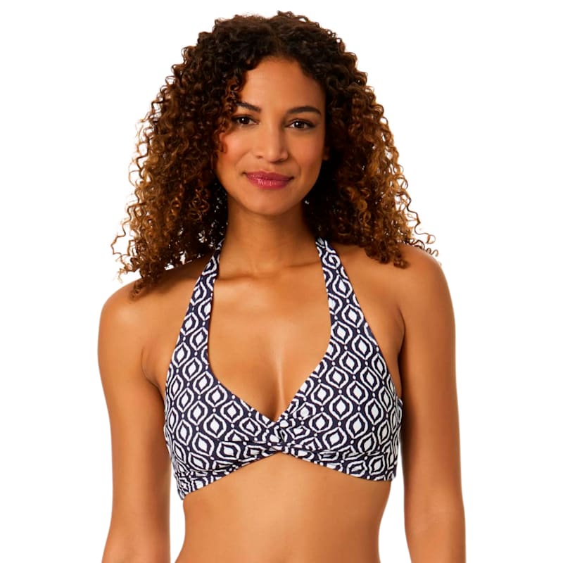 Anne Cole Azzurra Geo Tie Back Twist Front Halter Bikini Top