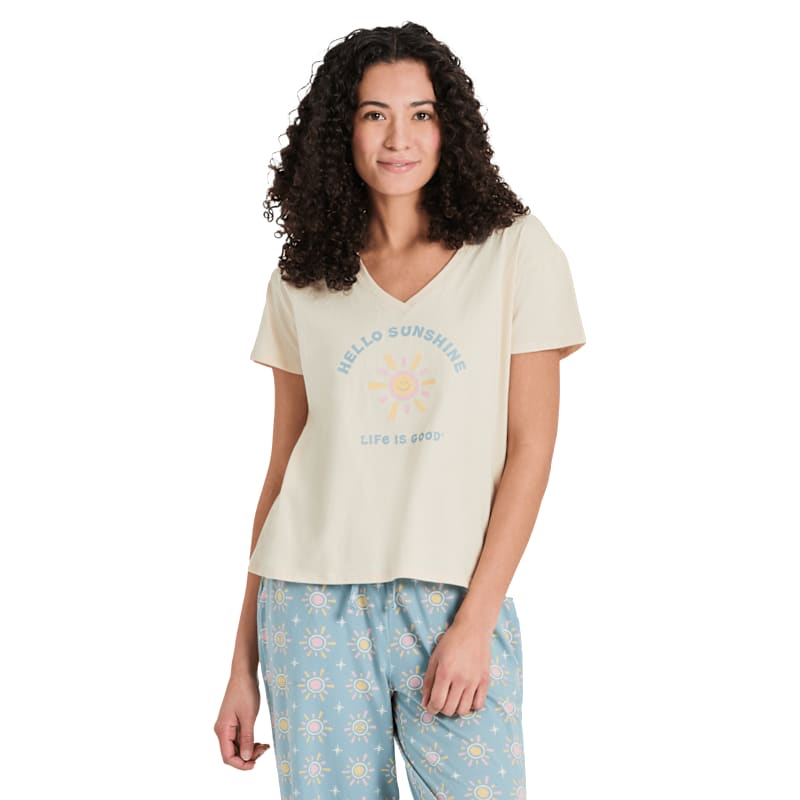 Life is Good Snuggle Up Hello Sunshine V-Neck Short-Sleeve Sleep T-Shirt