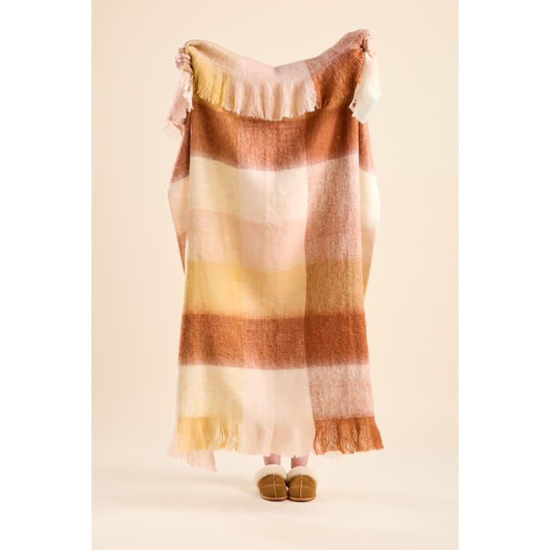 White River Home Faux Mohair Fringe Plaid Throw