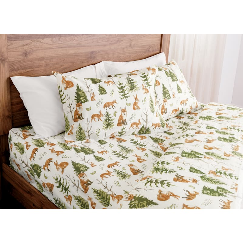 White River Home Fox and Trees Flannel Sheet Set