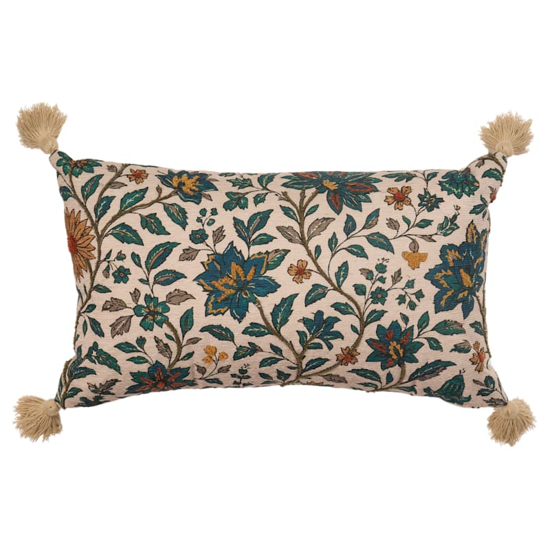White River Home Floral Embroidered Lumbar Pillow