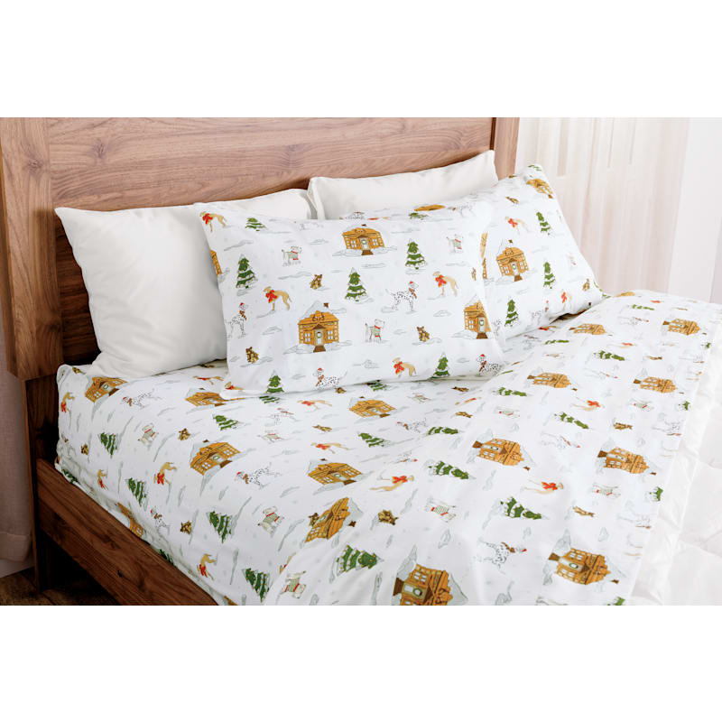 White River Home Christmas Dog Flannel Sheet Set