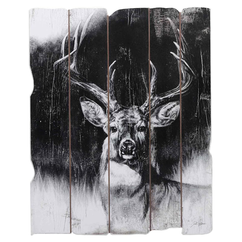 Open Road Brands Deer Black & White Slatted Wood Wall Art by Joel Pilcher