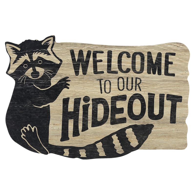 Open Road Brands Welcome to Our Hideout Raccoon Wood Wall Decor