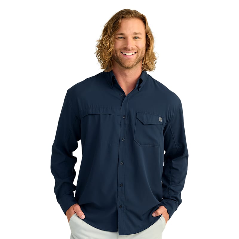 Huk Tide Point Woven Solid Button-Up Long-Sleeve Shirt