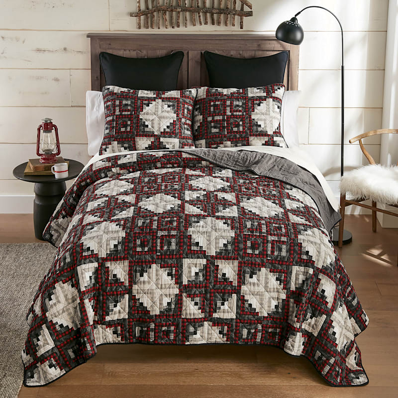 Donna Sharp Log Cabin Star Pieced Cotton Quilted Bedding Set