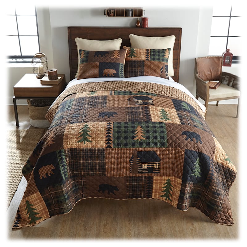 Donna Sharp Brown Bear Cabin Bedding Collection Quilt and Sham Set