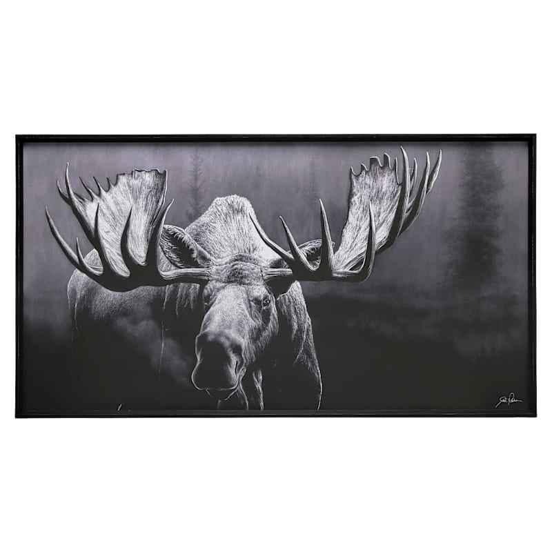 Open Roads Brands Moose Black & White Wood Frame Wall Art by Joel Pilcher