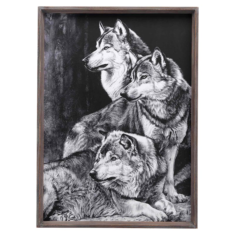 Open Road Brands Wolf Black And White Wood Frame Wall Art by Joe Pilcher