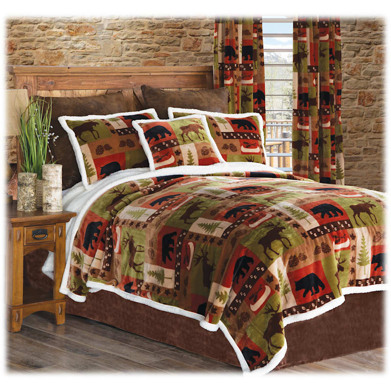 Carstens, Inc. Patchwork Lodge Bedding Collection Plush Sherpa Comforter Set