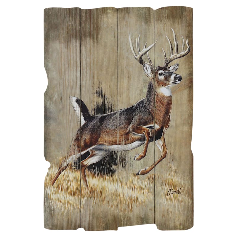 Open Road Brands Leaping Deer Planked Wood Wall Decor by Al Agnew