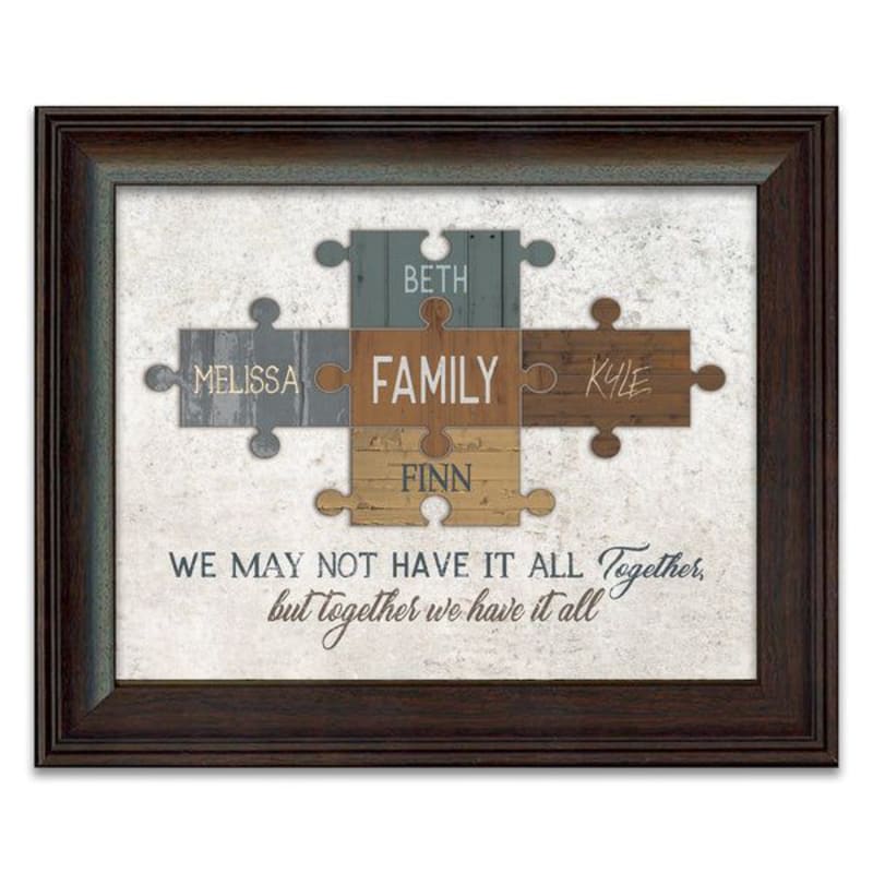 Scott Kennedy Personalized Family is the Piece That Holds Us Together Framed Behind Glass Puzzle Art
