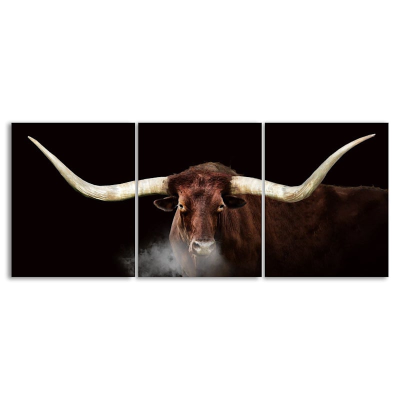 Scott Kennedy Winter Longhorn Triptych Block Mounted Panel 3-Piece Set