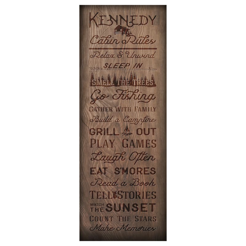Scott Kennedy Family Cabin Rules Personalized Wooden Sign