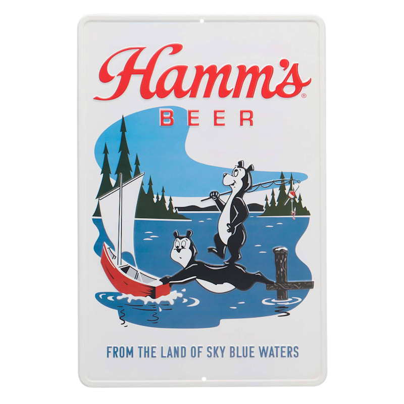 Open Road Brands Molson Coors Hamm's Beer Fishing Bears and Boat Metal Sign