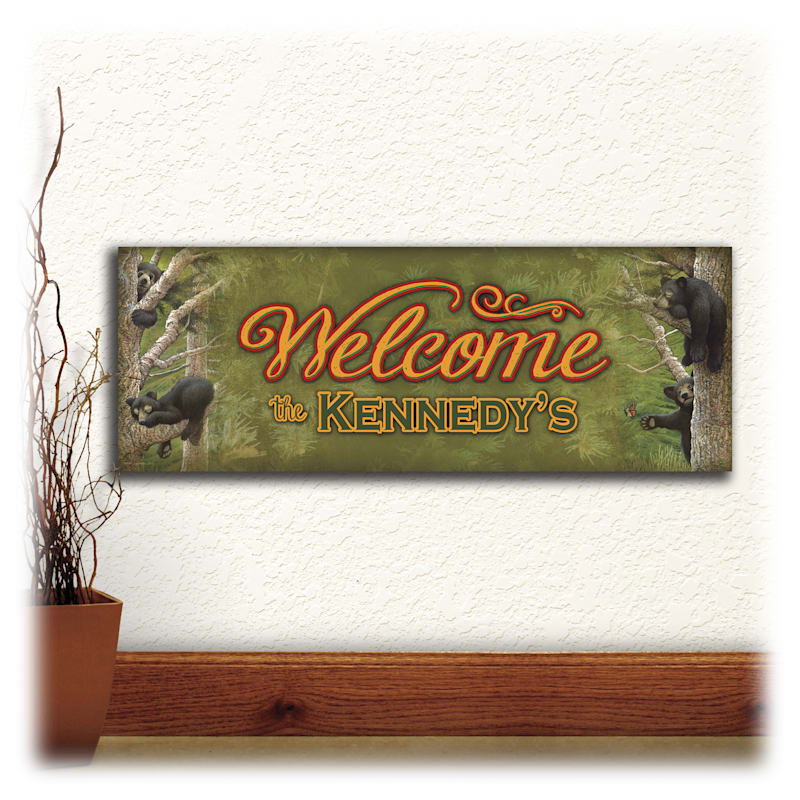 Bear Cubs Welcome Sign Personalized Block Mount Artwork by Scott Kennedy