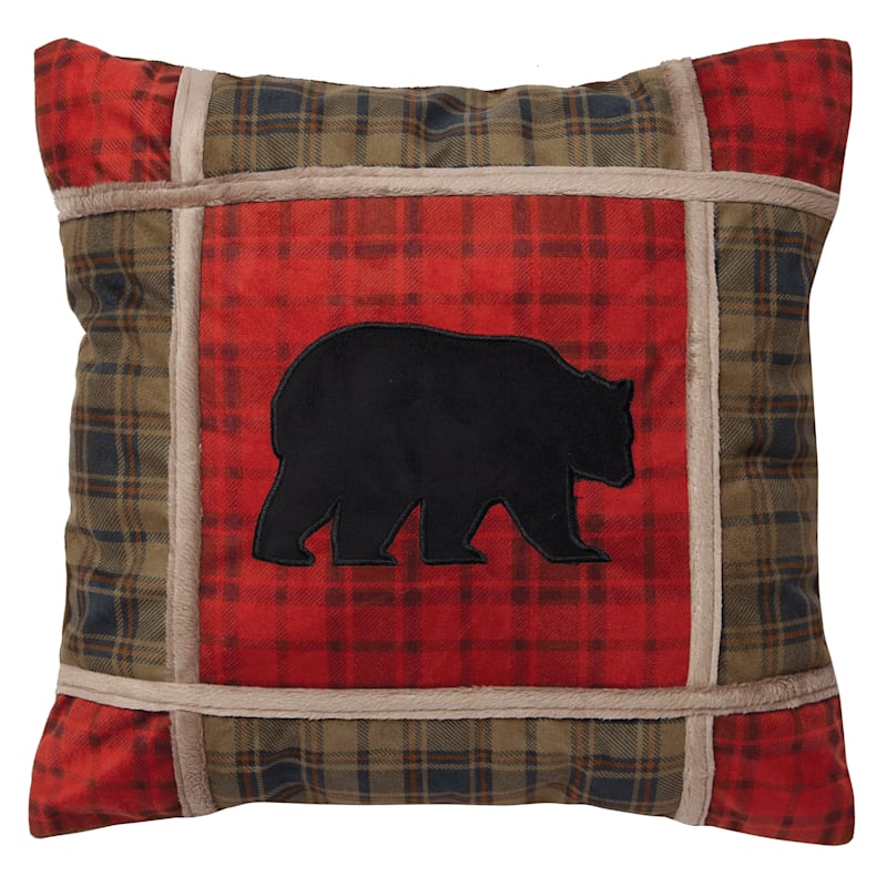 Carstens, Inc. Red Plaid Bear Grid Pillow