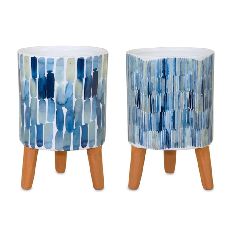 Melrose International Watercolor Planter with Terra-Cotta Legs 2-Piece Set