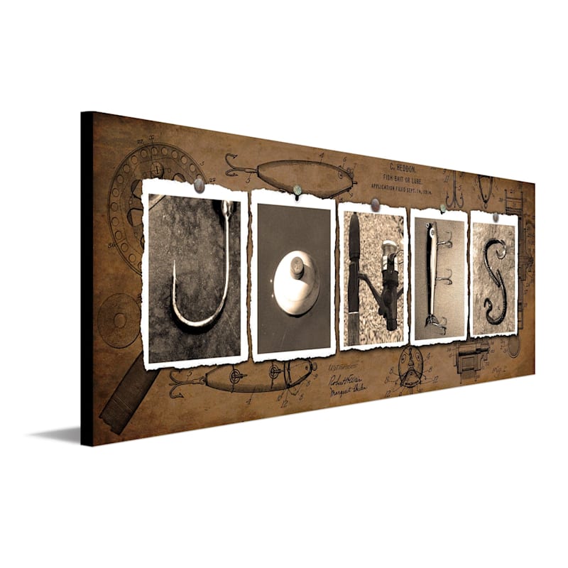 Scott Kennedy Vintage Fishing Letter Personalized Name Block Mount Artwork