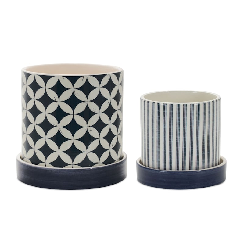 Melrose International Geometric Pattern Planter with Plate Set of 2
