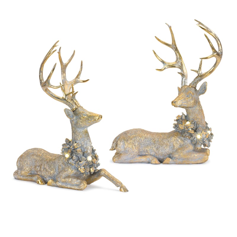 Melrose International Lounging Deer Figurines with LED Light Set of 2