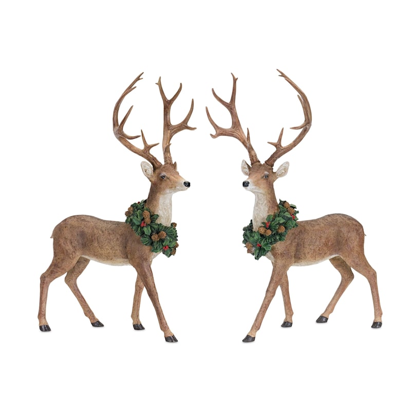 Melrose International Deer with Wreath Figurine 2-Piece Set