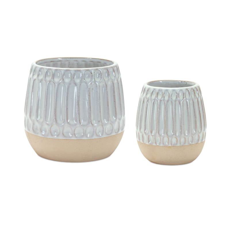 Melrose International Porcelain Ribbed Glass Vases