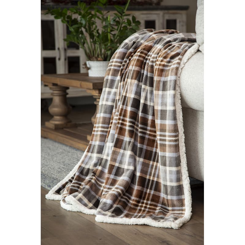 Carstens, Inc. Grey Plaid Plush Sherpa Throw
