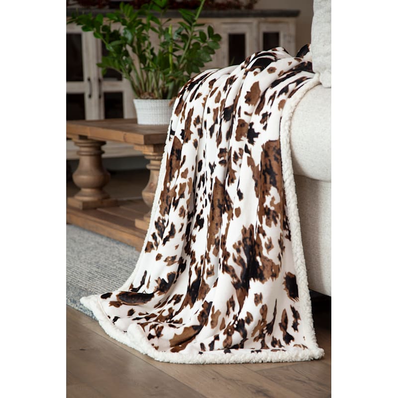 Carstens, Inc. Tri-Color Cowhide Plush Sherpa Throw