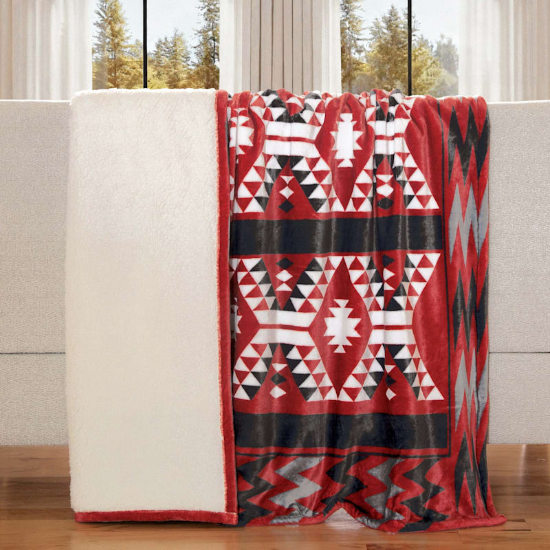 Carstens, Inc. Plush Printed Front with Solid Sherpa Back Throw