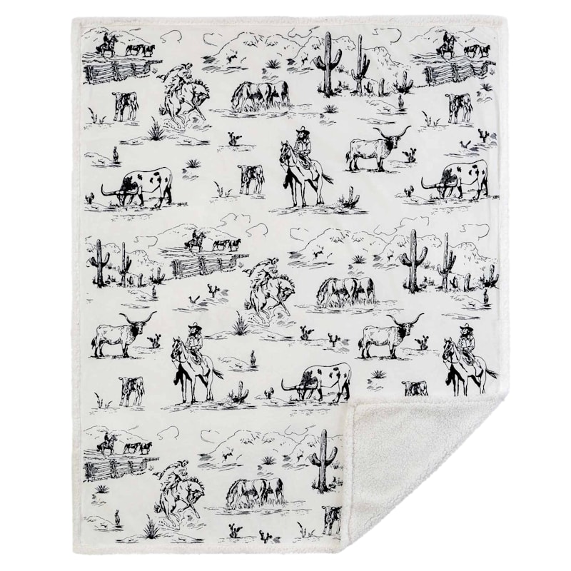 HiEnd Accents Ranch Life Western Toile Campfire Sherpa Throw