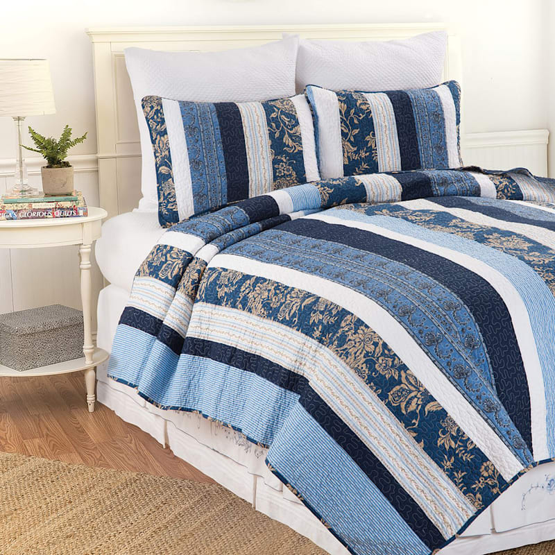 C&F Home Lakeland Blue Stripe Pieced Quilt Set