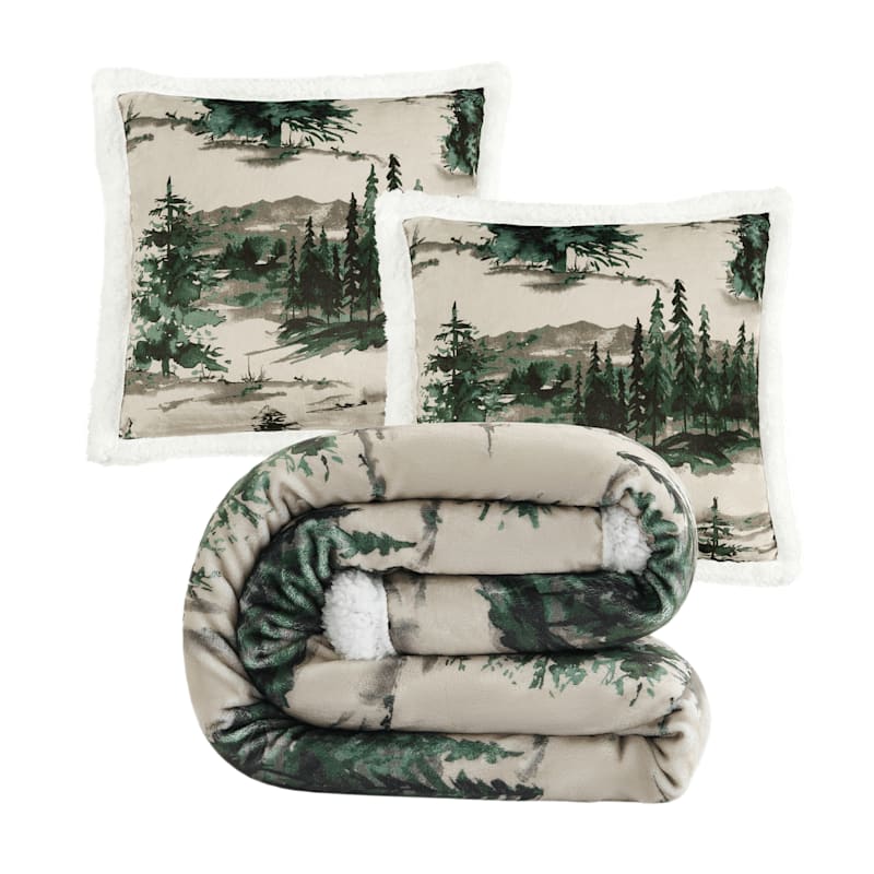 HiEnd Accents Joshua Campfire Sherpa Throw Blanket and Pillows 3-Piece Set