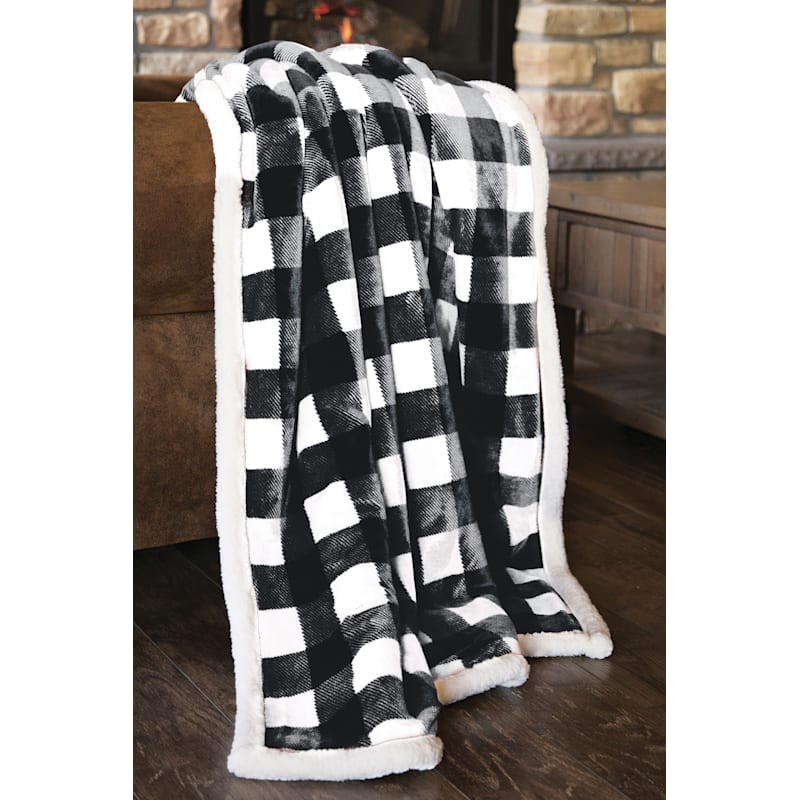Carstens, Inc. Lumberjack Black and White Plaid Plush Throw Blanket