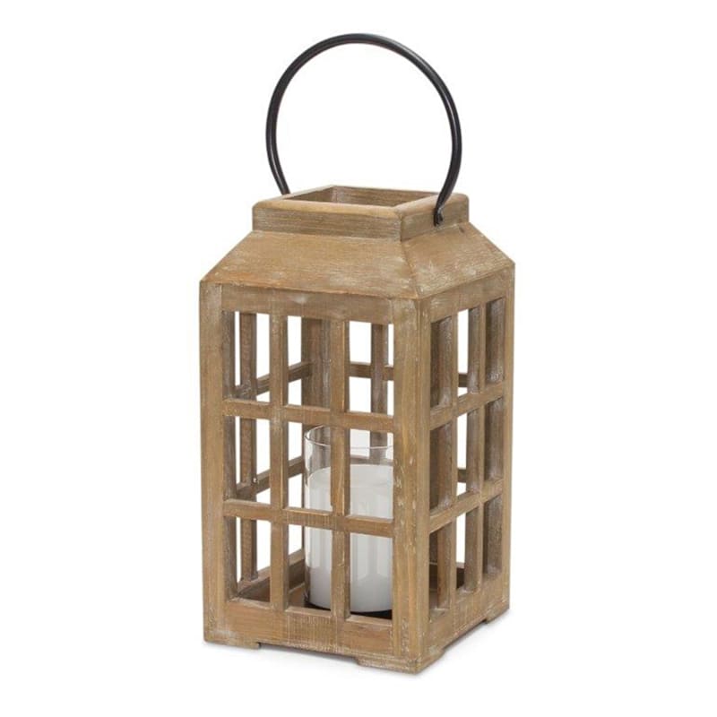 Melrose International Wood Lantern with Metal Handle
