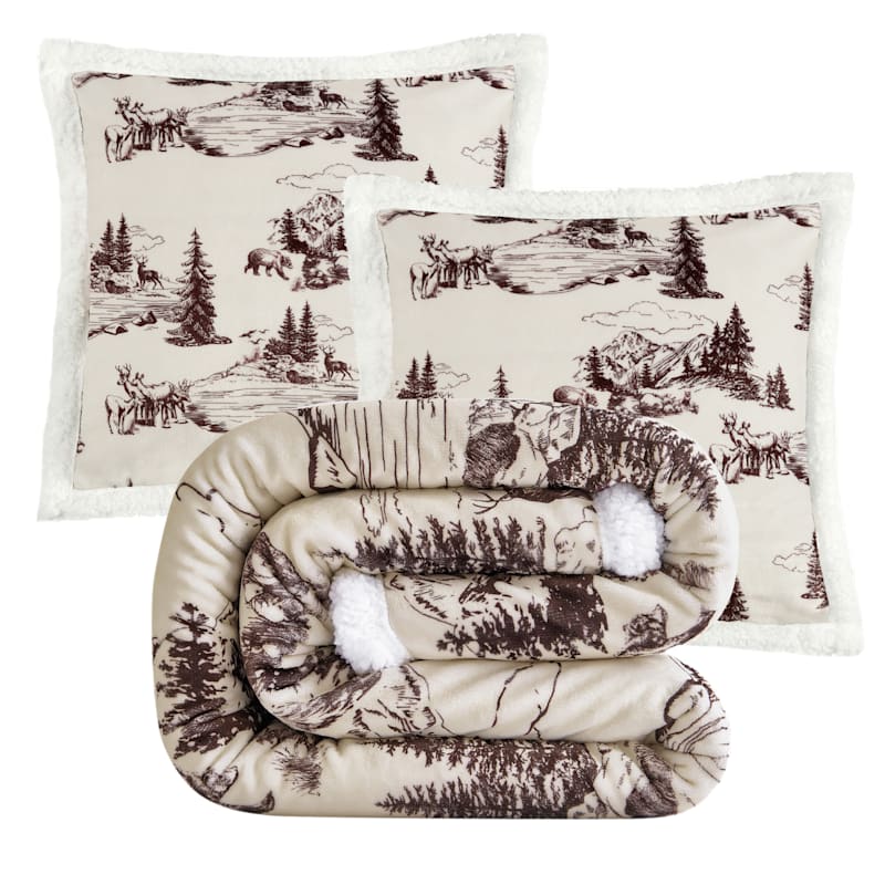 HiEnd Accents White Pine Campfire Sherpa Throw Set